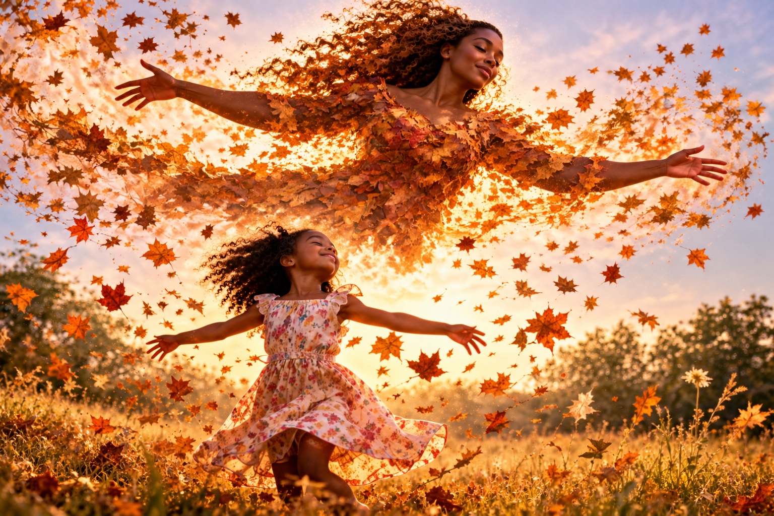 A dancing child awakens a vision of her future in golden leaves.