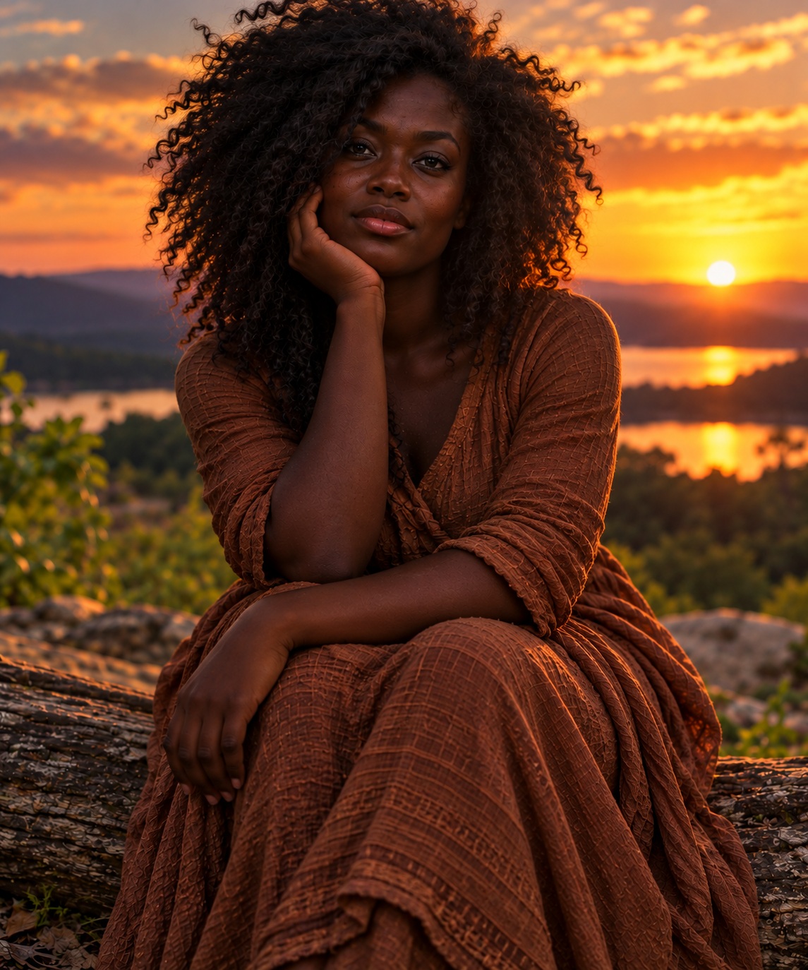 A thoughtful gaze meets the warmth of the setting sun.