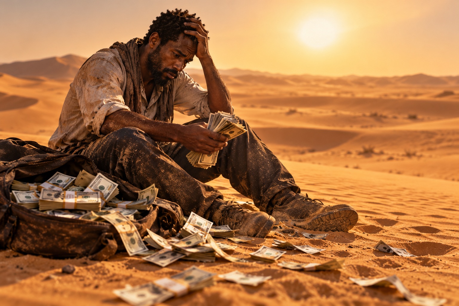 In the desert, a fortune cannot answer every need.